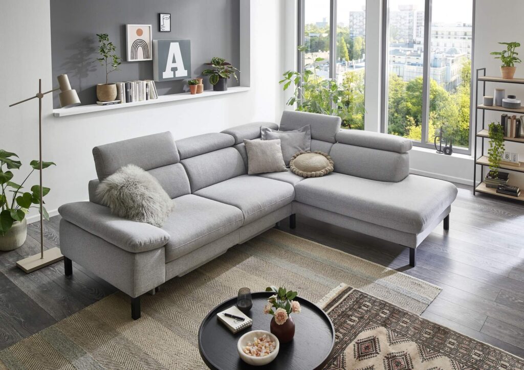 Ecksofa Laina Stoff hellgrau