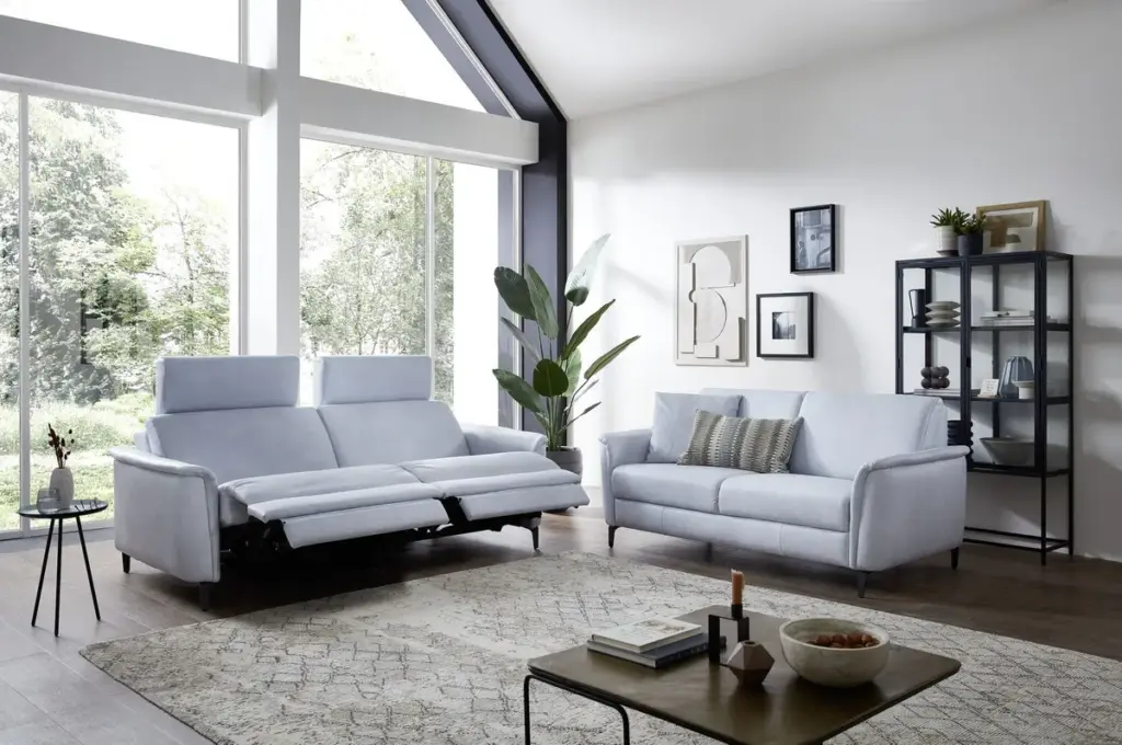 Ledersofa Mendoza Hellblau