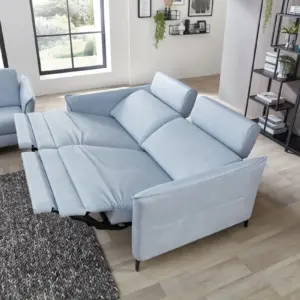Ledersofa Mendoza Hellblau mit Relaxfunktion motorisch