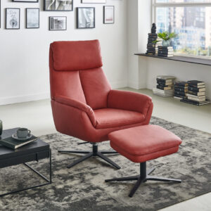 Zehdenick Relaxsessel aus Leder Rot drehbar