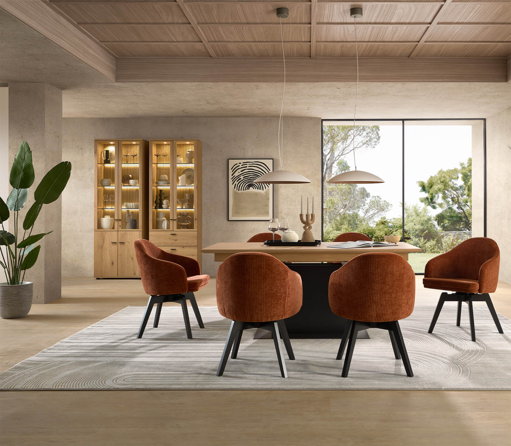 Rietberger-Moebelwerke-Allegro-Asteiche-Esstisch-Stuehle-Terrakotta